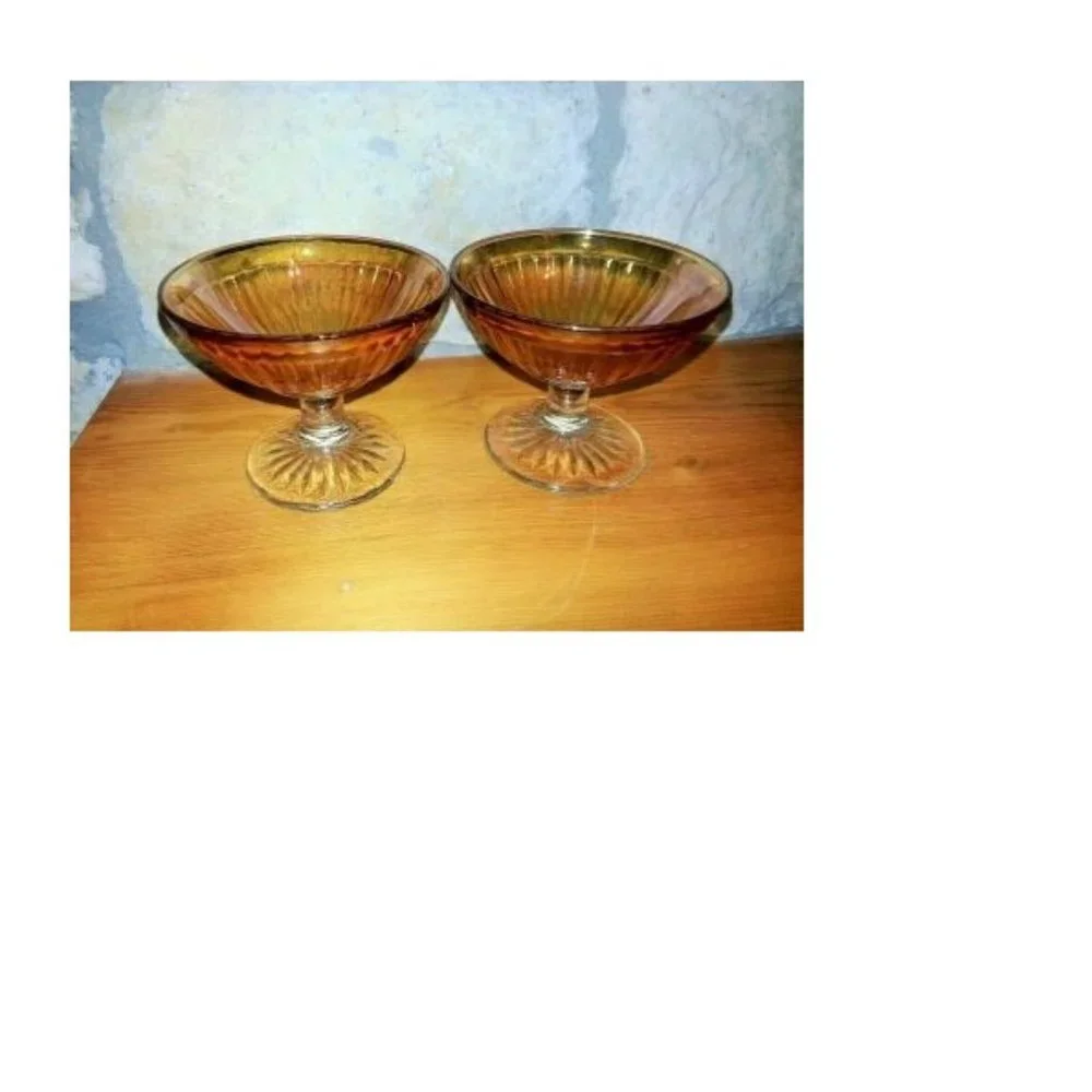 Depression SHERBET Dishes Round Robin Iridescent Glass Dessert Set of Two 1930's